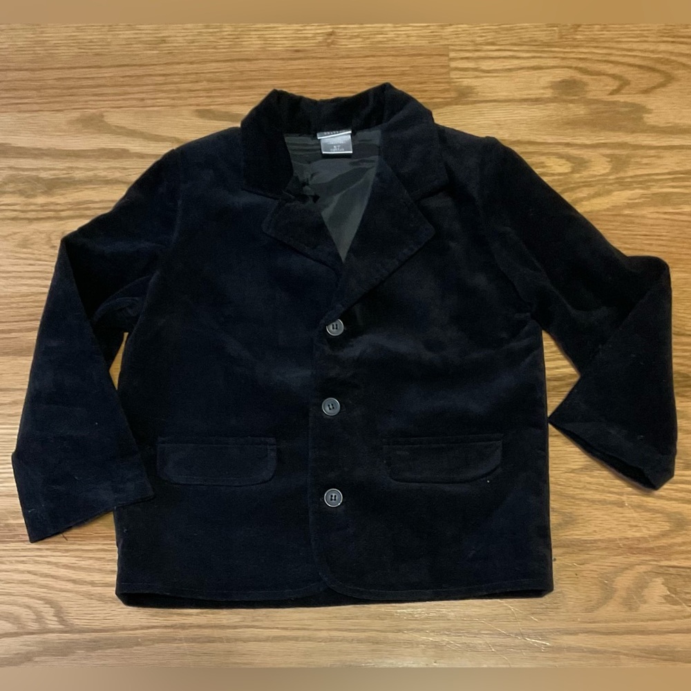 Kids Perfectly Dressed Black Corduroy Blazer with 3 Buttons and Faux Pockets